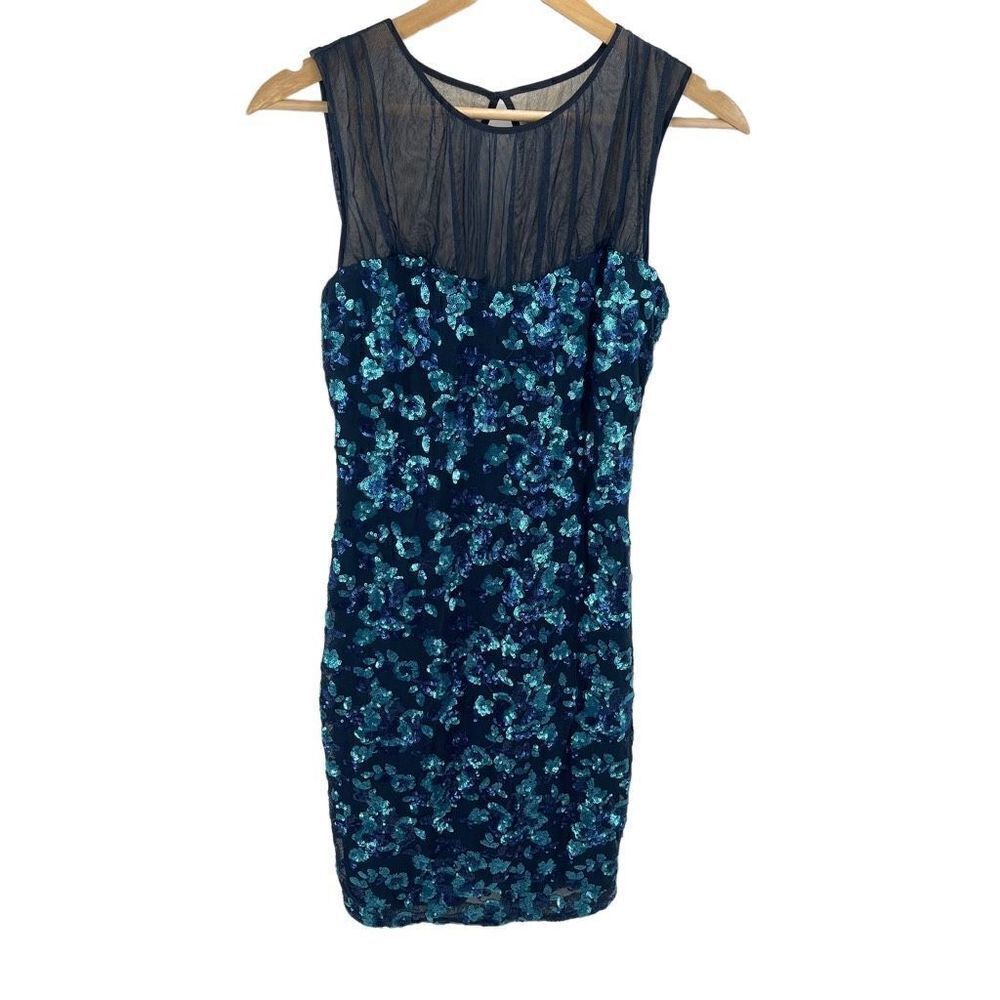Belle Badgley Mischka Womens Cocktail Dresss Sequins Party Lined Blue Size 2